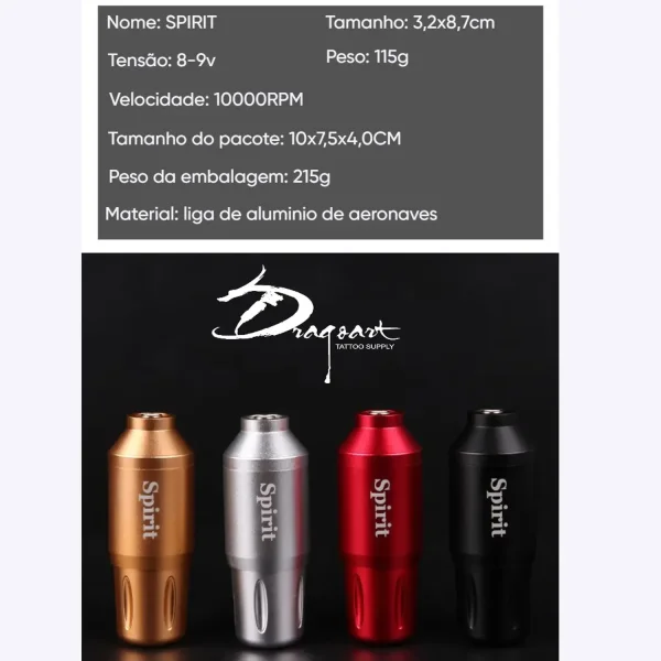 Mquina de Tatuagem Pen SPIRIT com Encaixe RCA - DragoArt