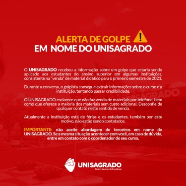 Alerta de golpe em nome do UNISAGRADO