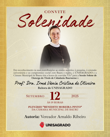 Irm� V�nia Cristina de Oliveira, Reitora do UNISAGRADO, ser� homenageada com o T�tulo de Cidad� Bauruense