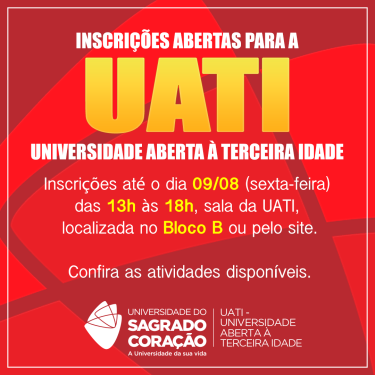 Inscri��es para a UATI encerram nesta sexta-feira (09)