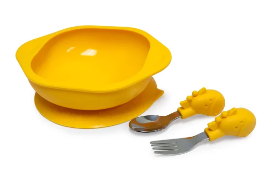 Kit com Tigela e Primeiro Garfo e Colher Girafa