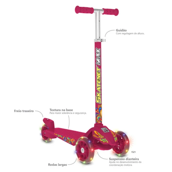 Patinete Skatenet Max Pink Led - Bandeirante