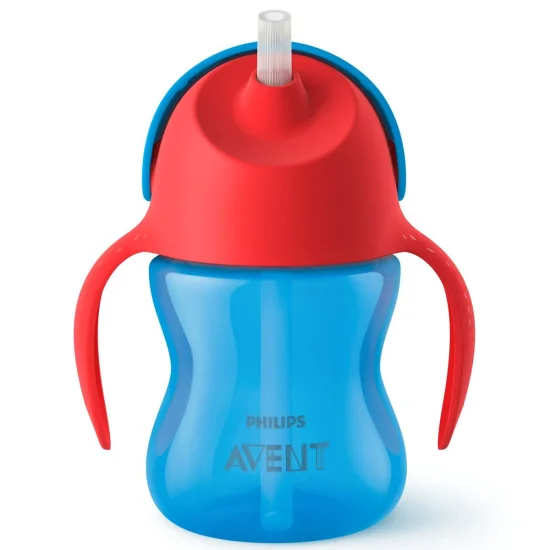 Copo com Canudo Curvado Azul e Vermelho 200ml