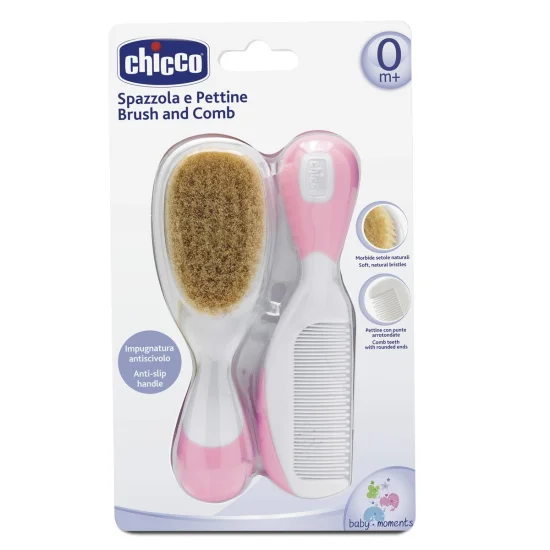Escova e Pente Cerdas Naturais Rosa - Chicco