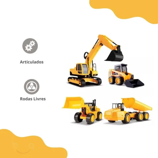 Kit 4 Tratores Workers Series - Roma Brinquedos   0345