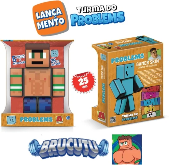 Boneco Brucutu Gamer Turma do Problems - 25cm Minecraft