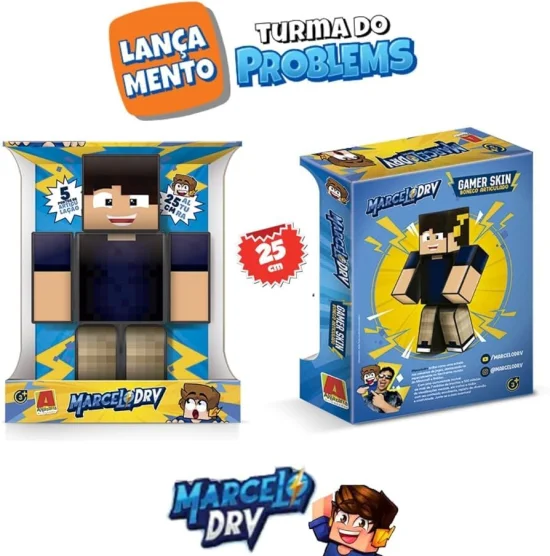 Boneco Marcelo DRV Gamer Turma do Problems -Pequeno 25cm Minecraft Youtuber