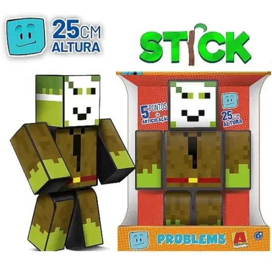 Boneco Stick Turma do Problems -25cm Minecraft