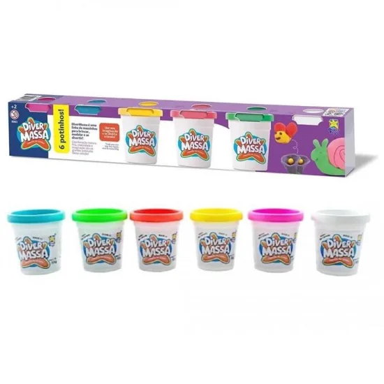 Massinha Diver Massa 6 Potes 50gr Coloridos - Divertoys 8063
