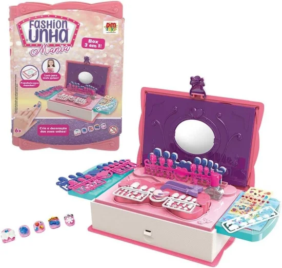 Fashion Unha Mania Box 3 em 1 DM Toys  DMT6619