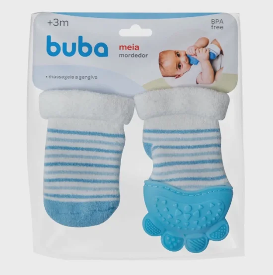Meia Com Mordedor Massageador De Gengiva Silicone Azul   13780