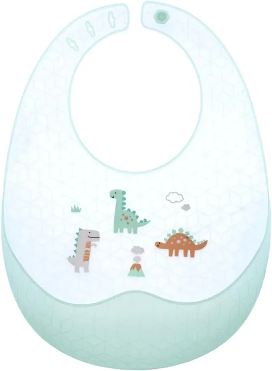 Babador Em Silicone Com Pega-Migalhas e Estojo Dino   18051
