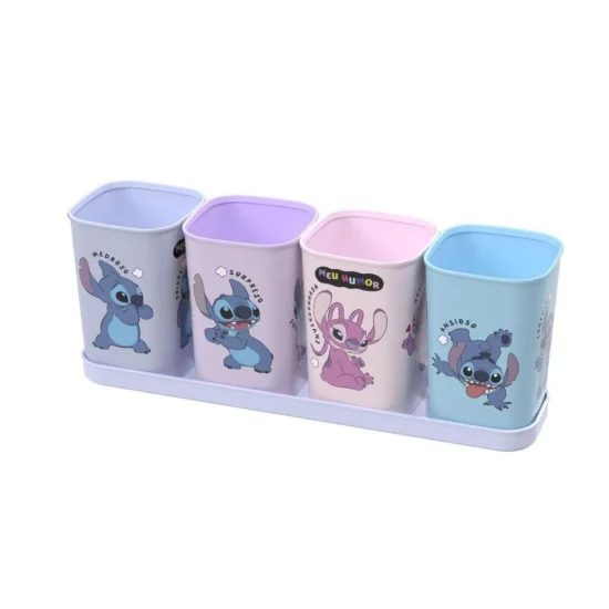 Porta Canetas de Plstico Com Bandeja Stitch 4 Peas - 015897