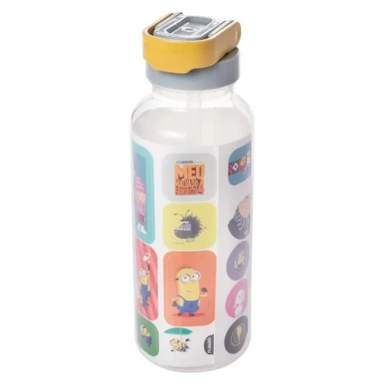 Garrafa Fun com Tampa Automtica e Adesivos Minions 600 ml - 016707