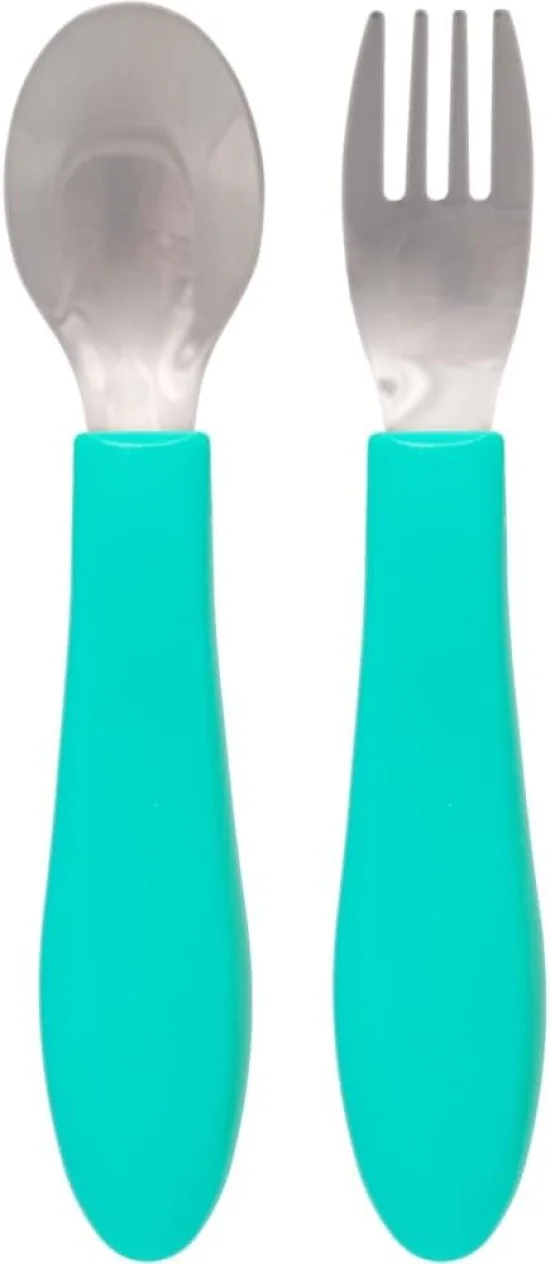 Kit Talheres Garfo E Colher Bubazoo Dino Verde