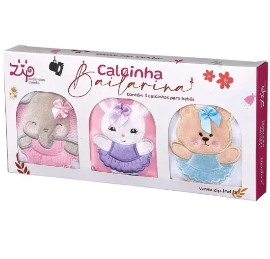 Kit com 3 Calcinhas Infantil Bailarina I ZIP