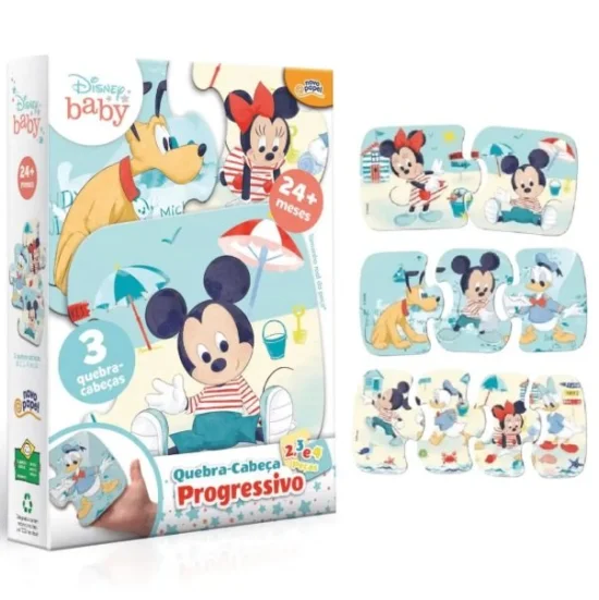 Quebra Cabea Progressivo Mickey Mouse Baby 3 em 1