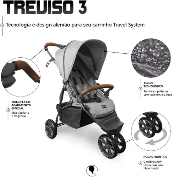 Carrinho de Beb Treviso 3 Woven Grey com Couro
