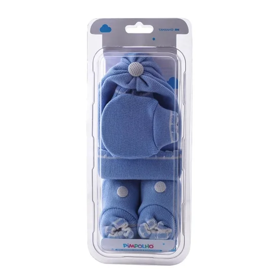 Kit gorro luva e sapato RN masculino Azul Medio