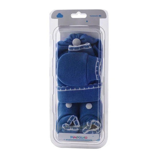 Kit gorro luva e sapato RN masculino Azul Marinho