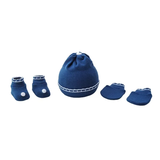 Kit gorro luva e sapato RN masculino Azul Marinho