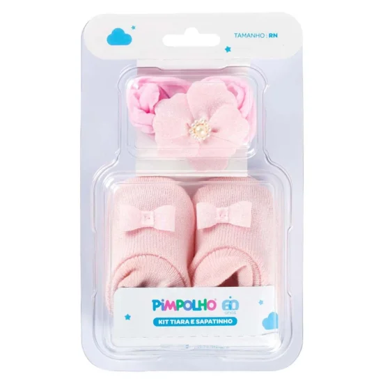 Kit Sapato e faixa de cabelo RN feminino Rosa Claro