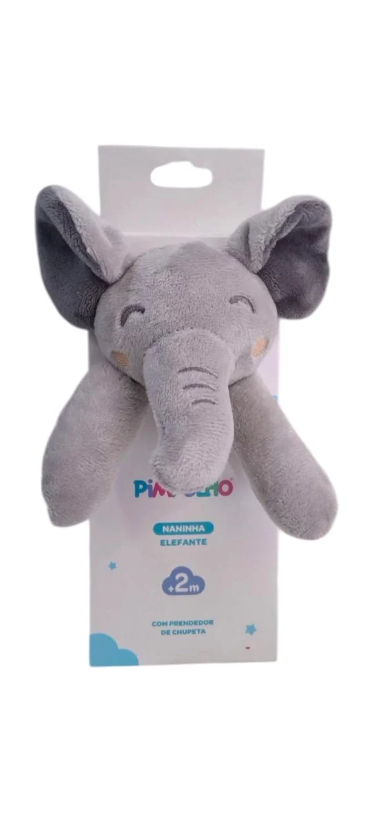 Naninha com prendedor de chupeta tamanho nico Elefante