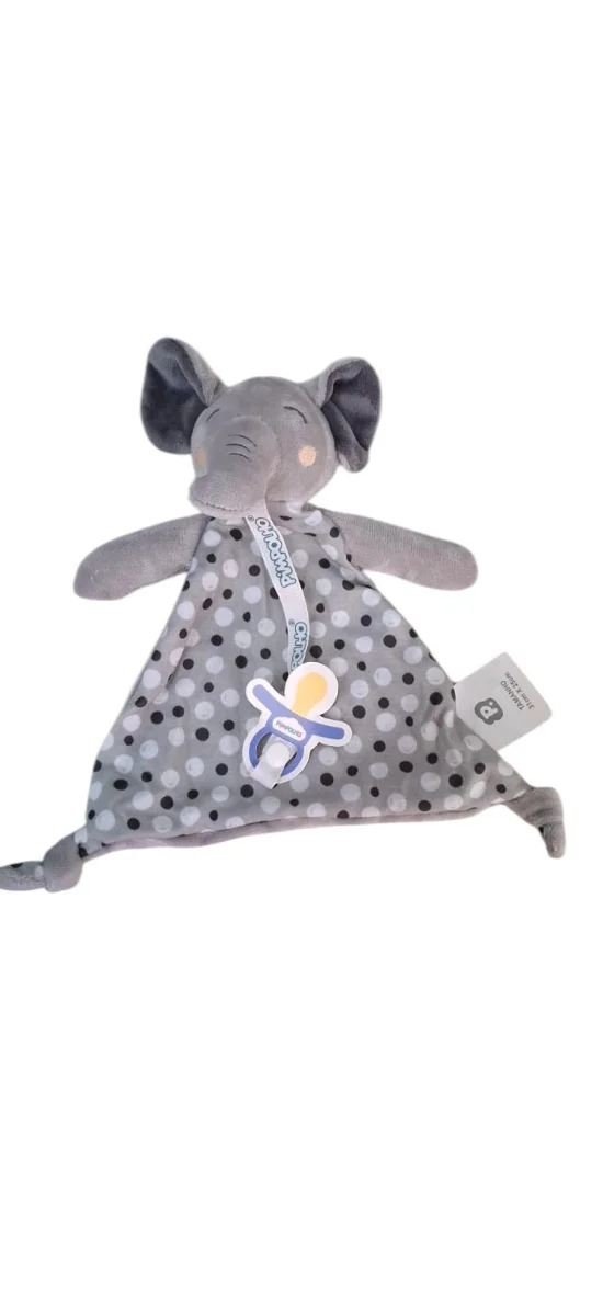 Naninha com prendedor de chupeta tamanho nico Elefante
