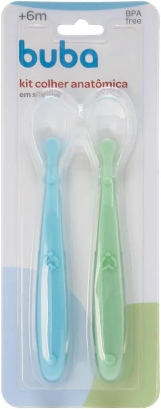 Kit Colher Silicone Azul E Verde