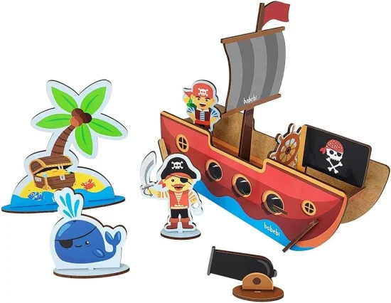 Quebra Cabea Infantil 3D De Madeira MDF Educativo Piratas Babebi