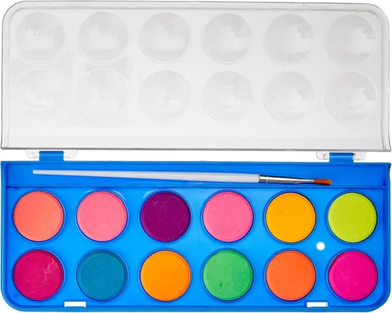 Jogo de Aquarela Cores Neon estojo 12 cores