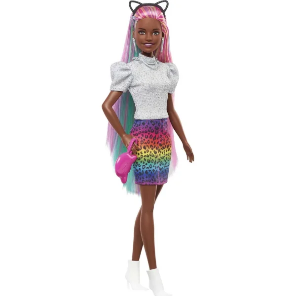 Boneca Barbie Leopard Rainbow Hair - Mattel GRN80