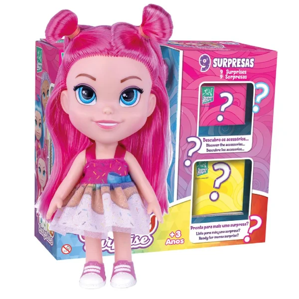 Boneca Happy Surprise Cabelo Rosa - Super Toys