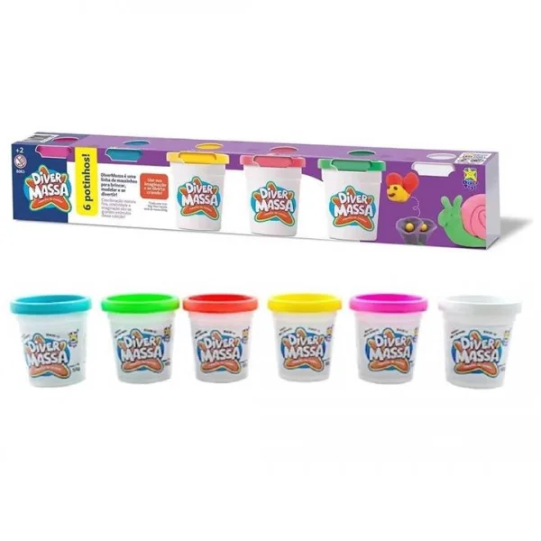 Massinha Diver Massa 6 Potes 50gr Coloridos - Divertoys 8063