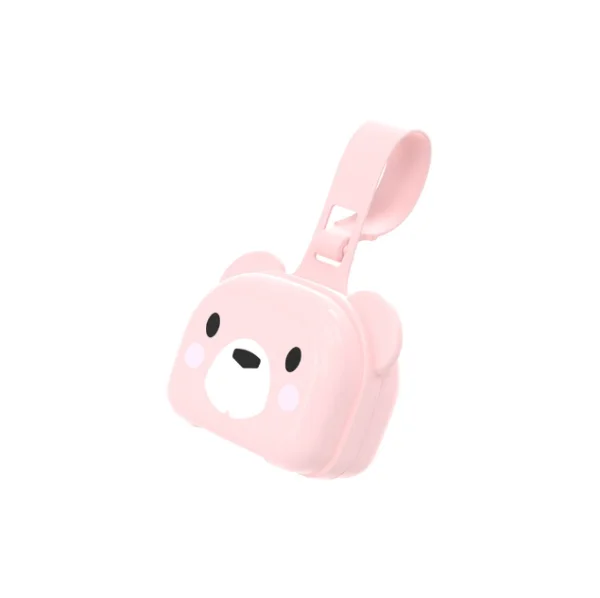 Porta-chupeta Lúdico de Plástico Com Alça Decorado Bear Rosa 016761