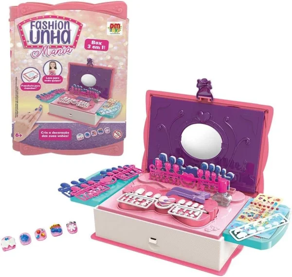 Fashion Unha Mania Box 3 em 1 DM Toys  DMT6619