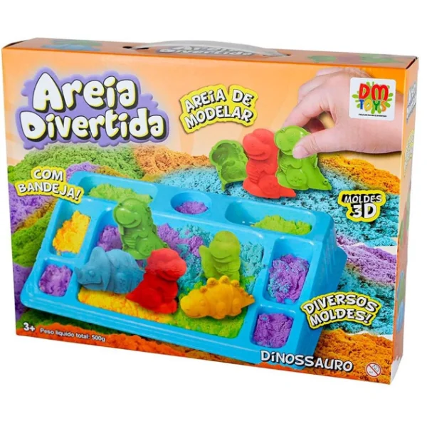 Areia Massinha Modelagem Sensorial Moldes De Dinossauro 500g - Dm Toys  DMT6644