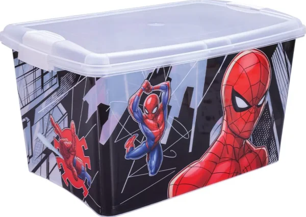 Caixa Organizadora de Brinquedos Com Trava Homem Aranha Plastil 46L