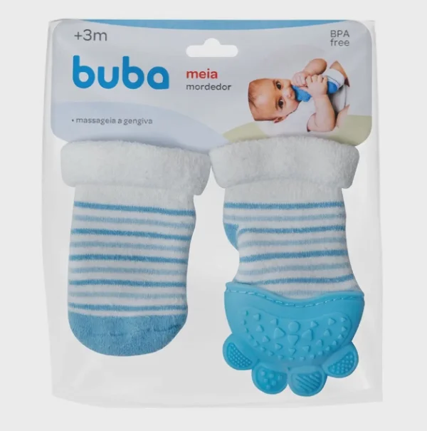 Meia Com Mordedor Massageador De Gengiva Silicone Azul   13780