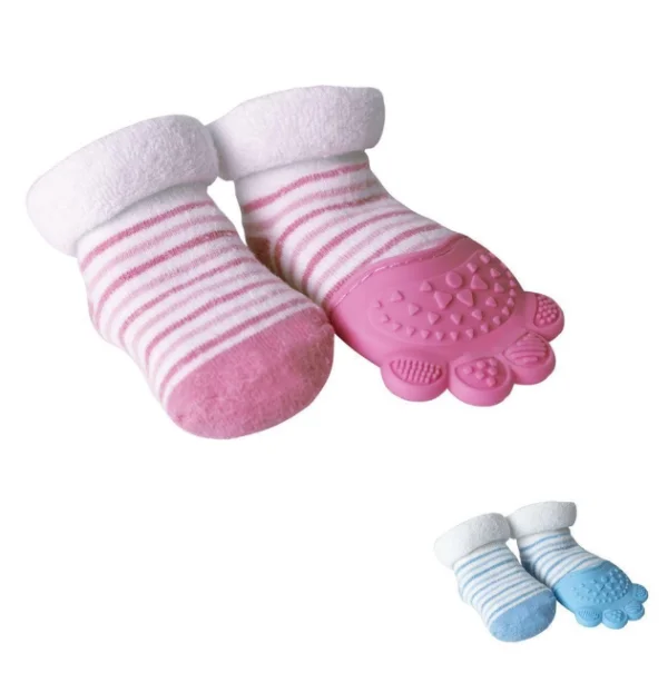 Meia Com Mordedor Massageador De Gengiva Silicone Rosa   13781