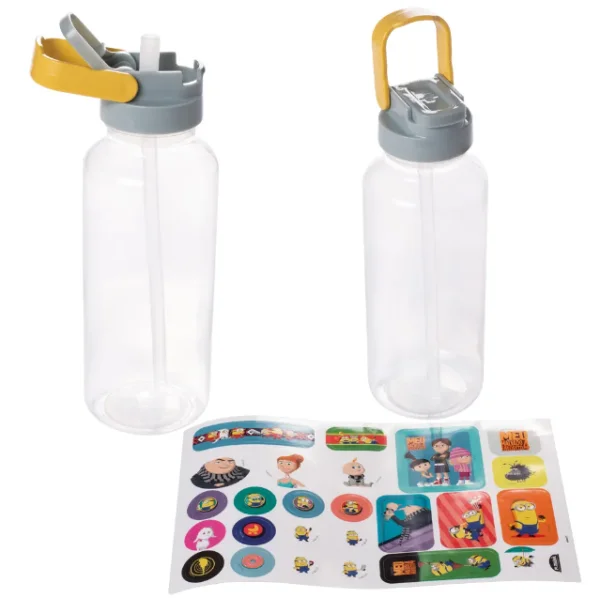 Garrafa Fun com Tampa Automtica e Adesivos Minions 600 ml - 016707