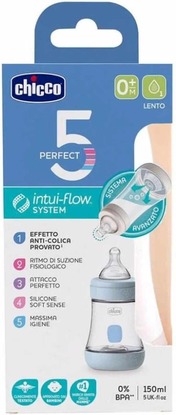 Mamadeira Perfect5 150ml 0m  Fluxo Inicial Azul - Chicco