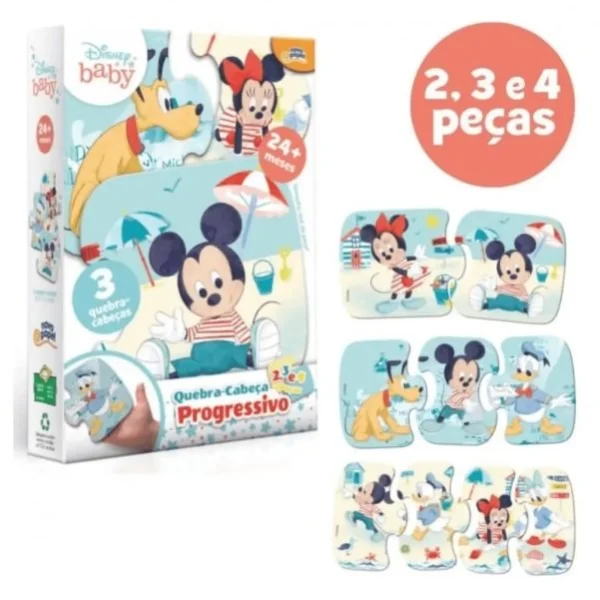 Quebra Cabea Progressivo Mickey Mouse Baby 3 em 1