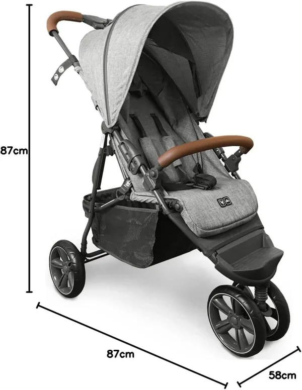 Carrinho de Bebê Treviso 3 Woven Grey com Couro