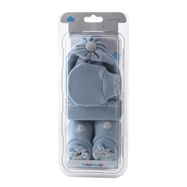 Kit gorro luva e sapato RN masculino Azul Claro