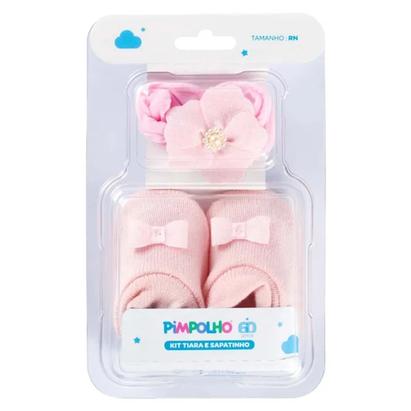 Kit Sapato e faixa de cabelo RN feminino Rosa Claro