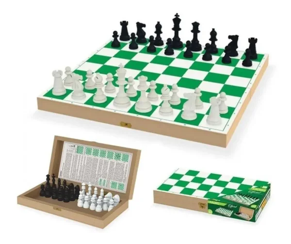 Jogo De Tabuleiro Xadrez Escolar De Madeira