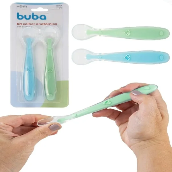 Kit Colher Silicone Azul E Verde
