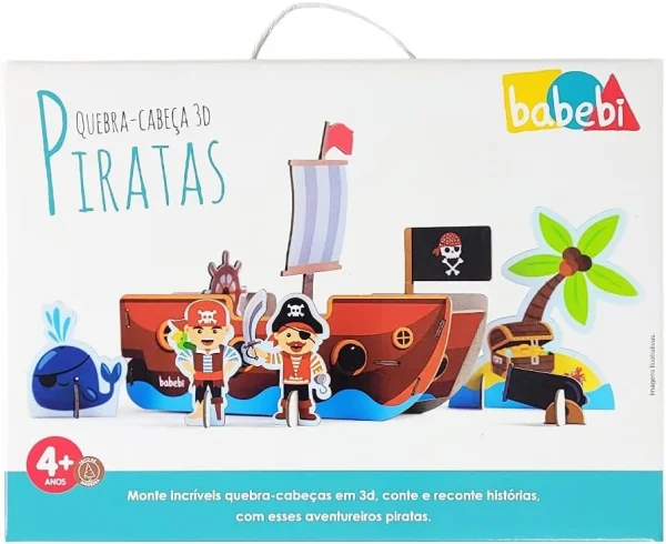 Quebra Cabea Infantil 3D De Madeira MDF Educativo Piratas Babebi