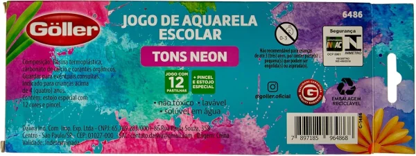 Jogo de Aquarela Cores Neon estojo 12 cores